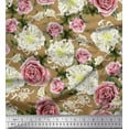 thumbnail image 1 of Soimoi Brown Cotton Cambric Fabric Leaves,White Floral & Rose Flower Print Fabric by The Yard 56 Inch Wide, 1 of 1