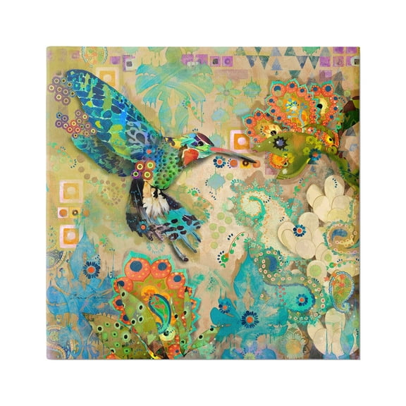 Stupell Industries Boho Hummingbird Pattern Animals & Insects Painting Gallery Wrapped Canvas Art Print Wall Art, 17 x 17
