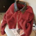 thumbnail image 2 of Suéter de punto con cuello de cuero empalmado de Epligg, cárdigan de moda con doble cremallera para mujer, otoño/invierno, suave, vintage, nuevo, de manga larga, 2 of 5