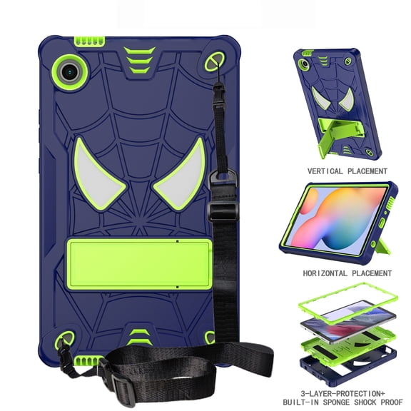 Dteck Case for Samsung Galaxy Tab A11 11 Inch 2025 (SM-X230 / SM-X236) ,Shockproof Silicone PC Protective Case Kickstand with Shoulder Strap Cover for Galaxy Tab A11 Plus 11" 2025,Navyblue Green
