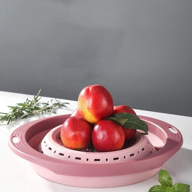 TEHAUX 1Pack Drain Basket Pink Washing Fruit and Vegetables Telescopic Kitchen Accessories