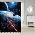 thumbnail image 2 of Manfei Cosmic Spaceships Shower Curtain 72Wx72L,Celestial Planet Bathroom Curtain,Blue Orange Black, 2 of 5