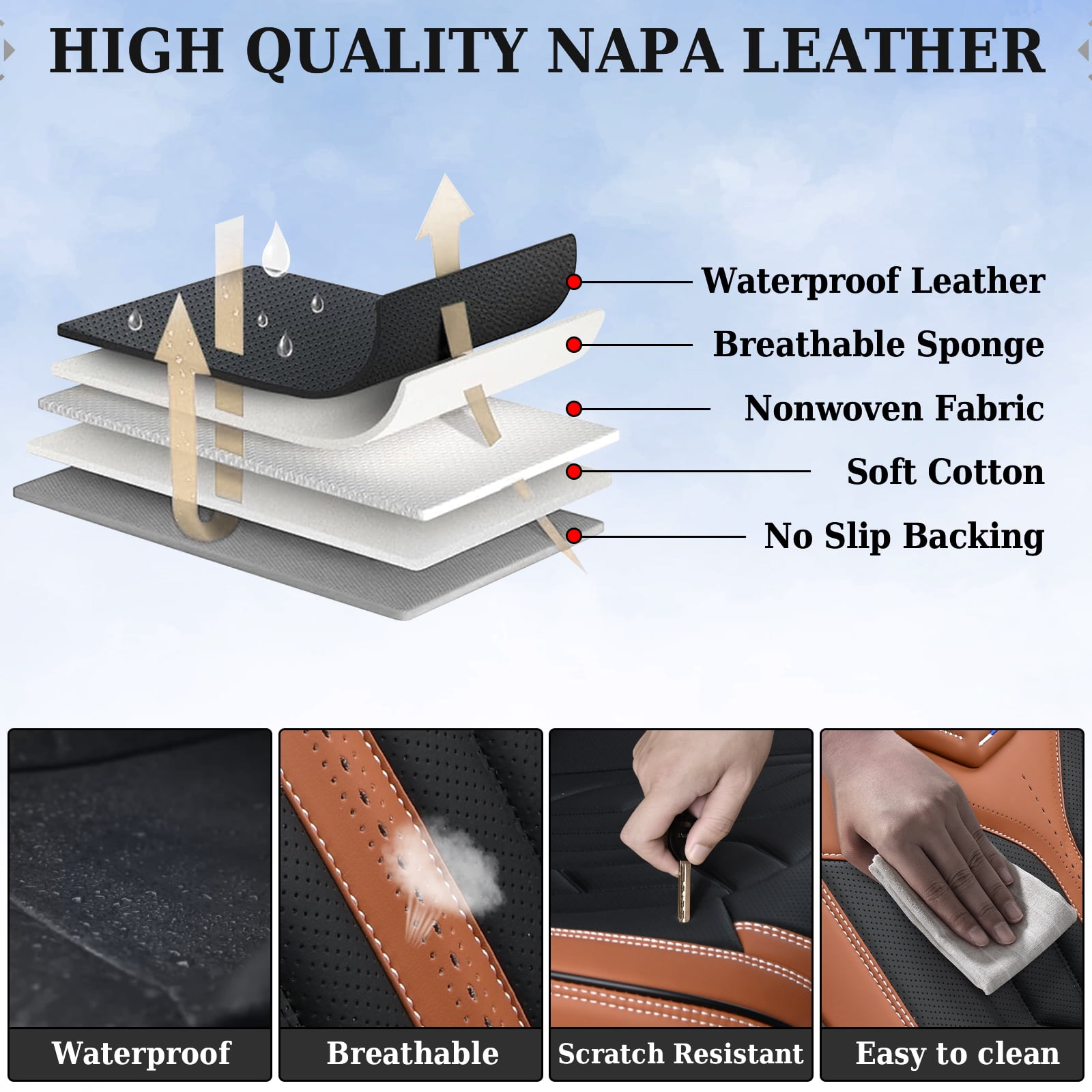 Coverado Front Car Seat Covers, Airbag Compatible Faux Leather Seat Protectors, Waterproof Cushions Universal Fit for Most Sedans SUV Pick-up, Black&Brown