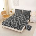 thumbnail image 2 of jejeloiu Bold Damask Queen Sheets,Retro Print Queen Sheet Sets For Adults,Black Gray,4-Piece,1 Flat Sheet, 1 Fitted Sheet and 2 Pillowcases, 2 of 6