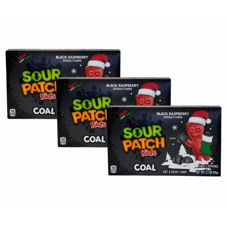 Sour Patch Kids Coal Black Raspberry Chewy Candy – 3.1 oz Boxes, 3 Pack – Holiday Stocking Stuffer Treat