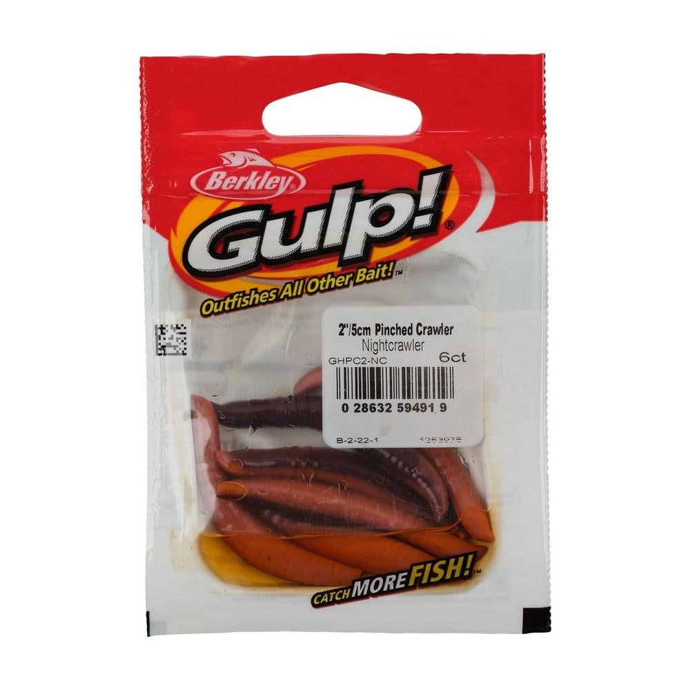 (2 pack) Berkley Gulp! Pinched Crawler, 2", Nightcrawler, 6 Pack