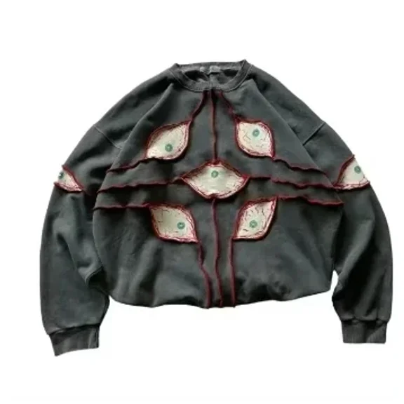 2024 Y2K Patch New Sports Hoodie Loose Hoodie Men's and Women's Rock Punk Hip Hop Fashion Retro Harajuku Street Wear Casual Top (3,L)