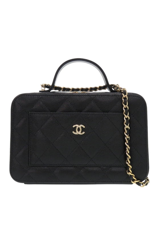 Pre-Owned Unused Chanel Matelasse AP4778 Caviar Skin Black Gold Chain Shoulder Bag...