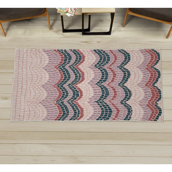 Tiles Decorative Rug, Gradient Colored Mosaic Waves Setting Antique Roman Royal Dated Retro Patterns, Quality Carpet for Bedroom Dorm and Living Room, 6 Sizes, Dark Teal, by Ambesonne