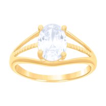 10k Yellow Gold Oval Cubic Zirconia Engagement Ring 7.2x7.2mm Wide Engagement Ring for Women