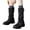 Black, variant on Women's Mid Calf Leather Slouchy Platform Riding Boots Fold Over Wide Calf Booties Round Toe Slip On Punk Motorcycle Boots Black Size 5.5