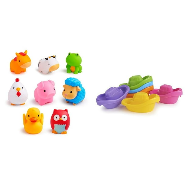 Juguete de baño para bebés Munchkin® FarmTM Animal Squirts, paquete de 8, más tren de barco, juego de 6 piezas