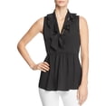 thumbnail image 1 of Le Gali Womens Ruffled Tie Neck Peplum Blouse, black, L, 1 of 1