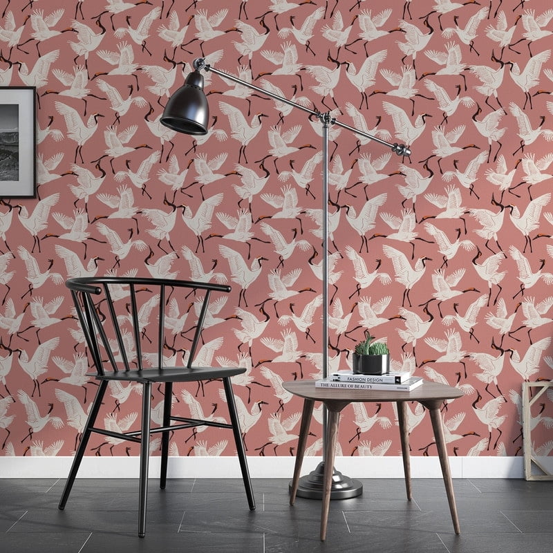 Tempaper x Novogratz Pink Family of Cranes Peel and Stick Wallpaper, 20.5" x 16.5'