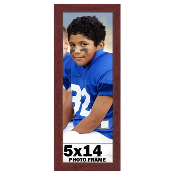 5x14 Frame Brown Mahogany Solid Wood Picture Frame Includes UV Acrylic Plexiglass, Acid Free Foam