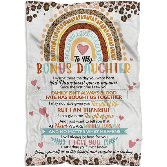 to My Bonus Daughter Throw Blanket 60"x50", Bonus Daughter Gifts, Stepdaughter Gifts from Stepmom Steddad, Gift for Bonus Daughter from Bonus Mom on Christmas, Bonus Daughter Birthday Gifts