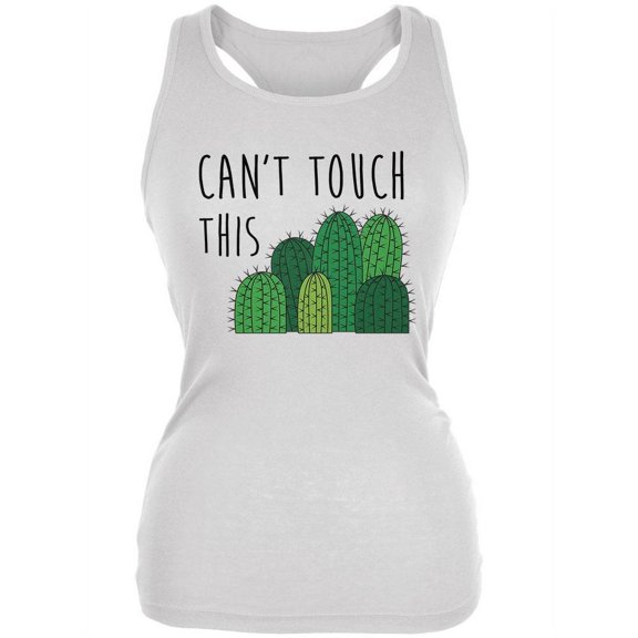 Can't Touch This Spiky Cactus Juniors Soft Tank Top White LG
