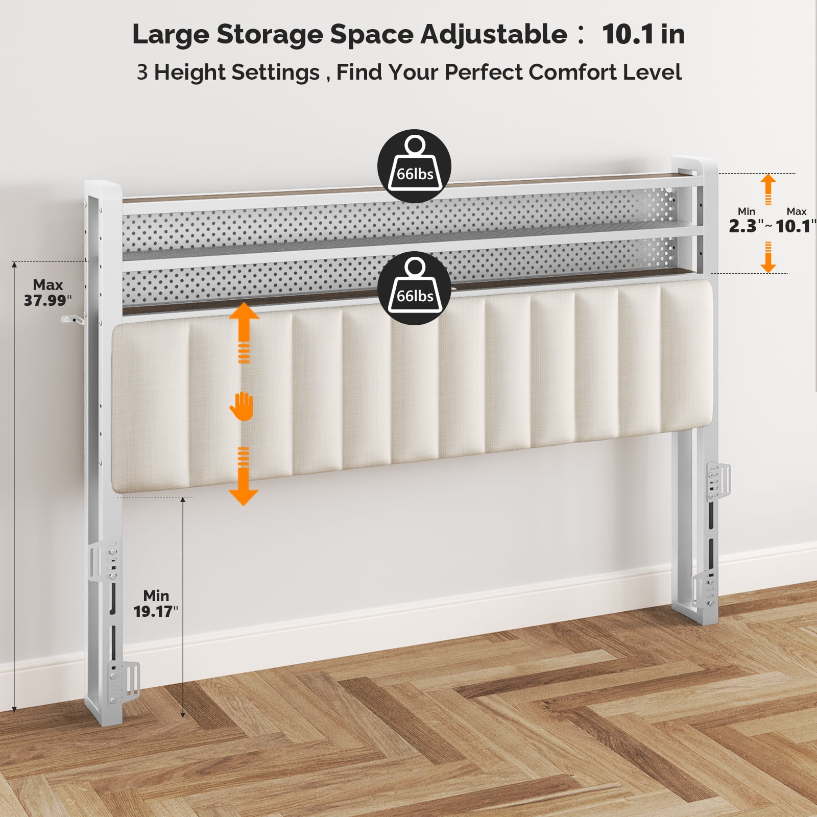 Zimtown Headboard for Full Size Bed with Storage, Linen Upholstered Head Board with LED Light and Charging Station, White