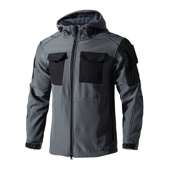 YLSDY Waterproof Tactical Jacket for Men - Hooded Softshell Jackets Lightweight Insulated Windbreaker Fleece Lined Raincoat Gray M