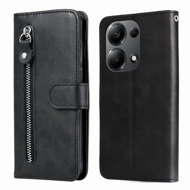 Estuche de Cuero PU con Cierre para Xiaomi Poco M6 Pro 4G , Funda Protectora con Billetera y Correa