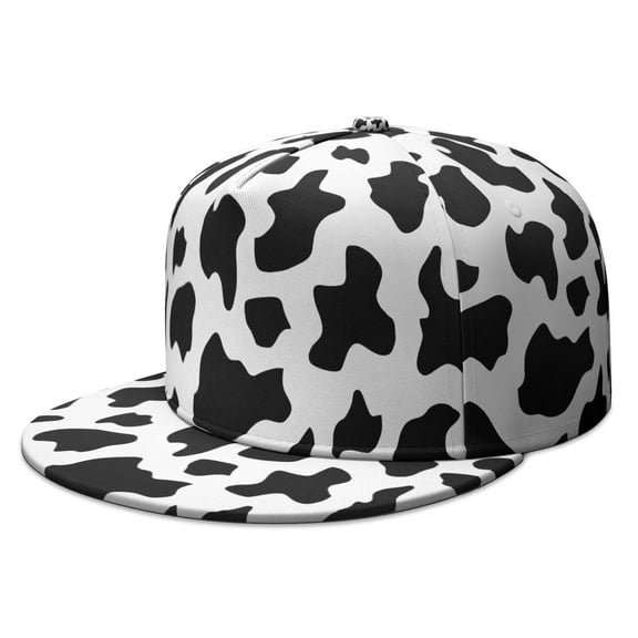 Black and White Cow Print Snapback Hat - Adjustable Flat Brim Cap for Men Women | Farmhouse Rustic Design