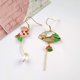 thumbnail image 5 of Pendientes de abanico asimétricos, pendientes de gota sectorial, pendientes colgantes de abanico pequeño, lindos aretes étnicos retro, color verde -, 5 of 5