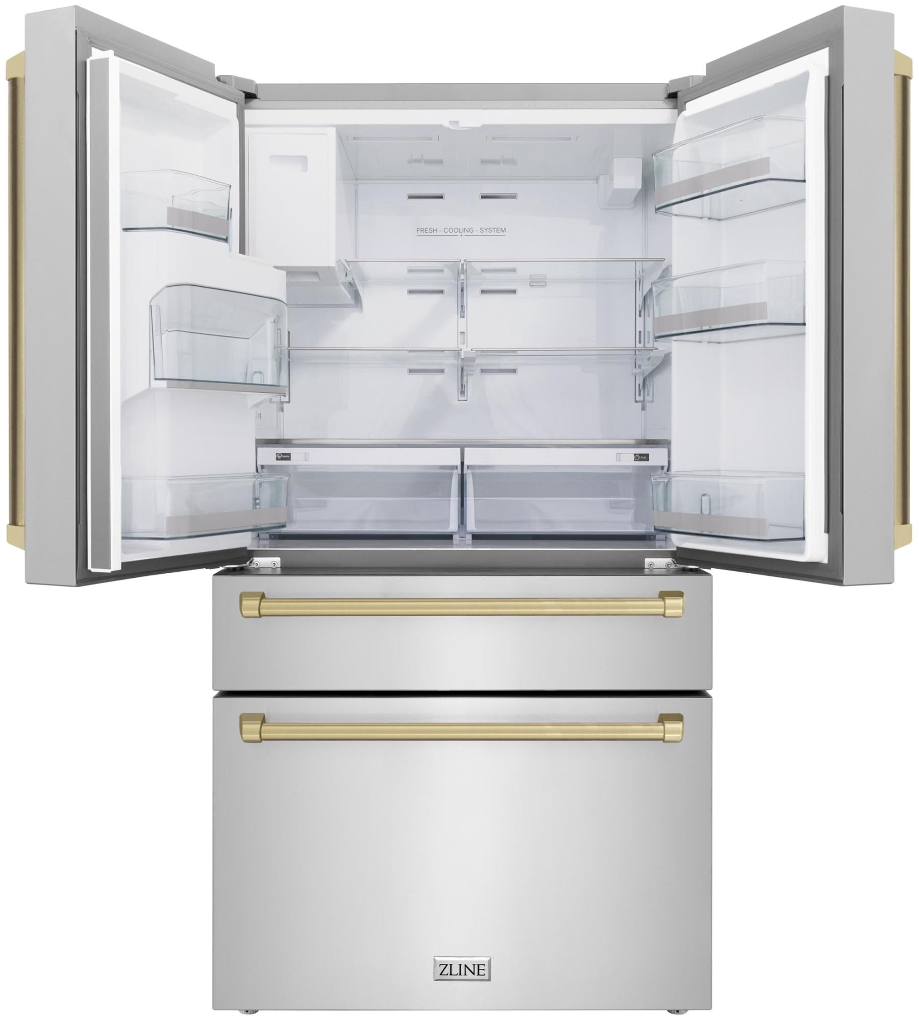ZLINE 36" Autograph Edition 21.6 cu. ft Freestanding French Door Refrigerator with Water and Ice Dispenser (RFMZ-W-36-BS-CB)