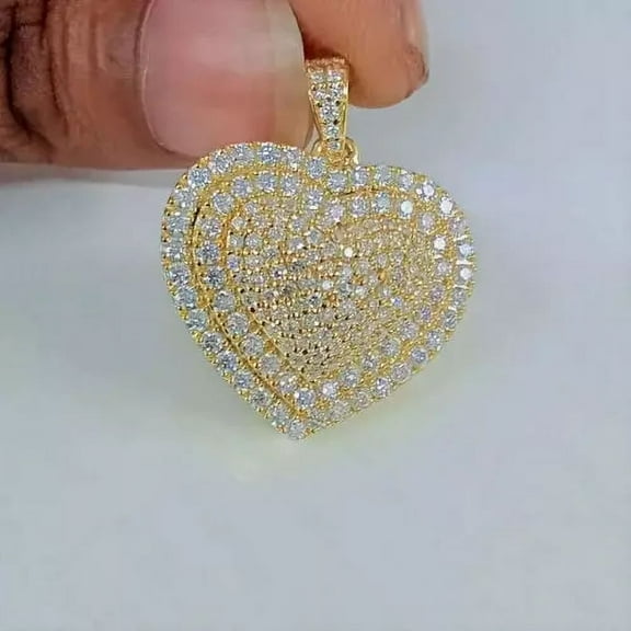 1.60Ct round Cut Moissanite Women Heart Pendant 14K Yellow Gold Plated