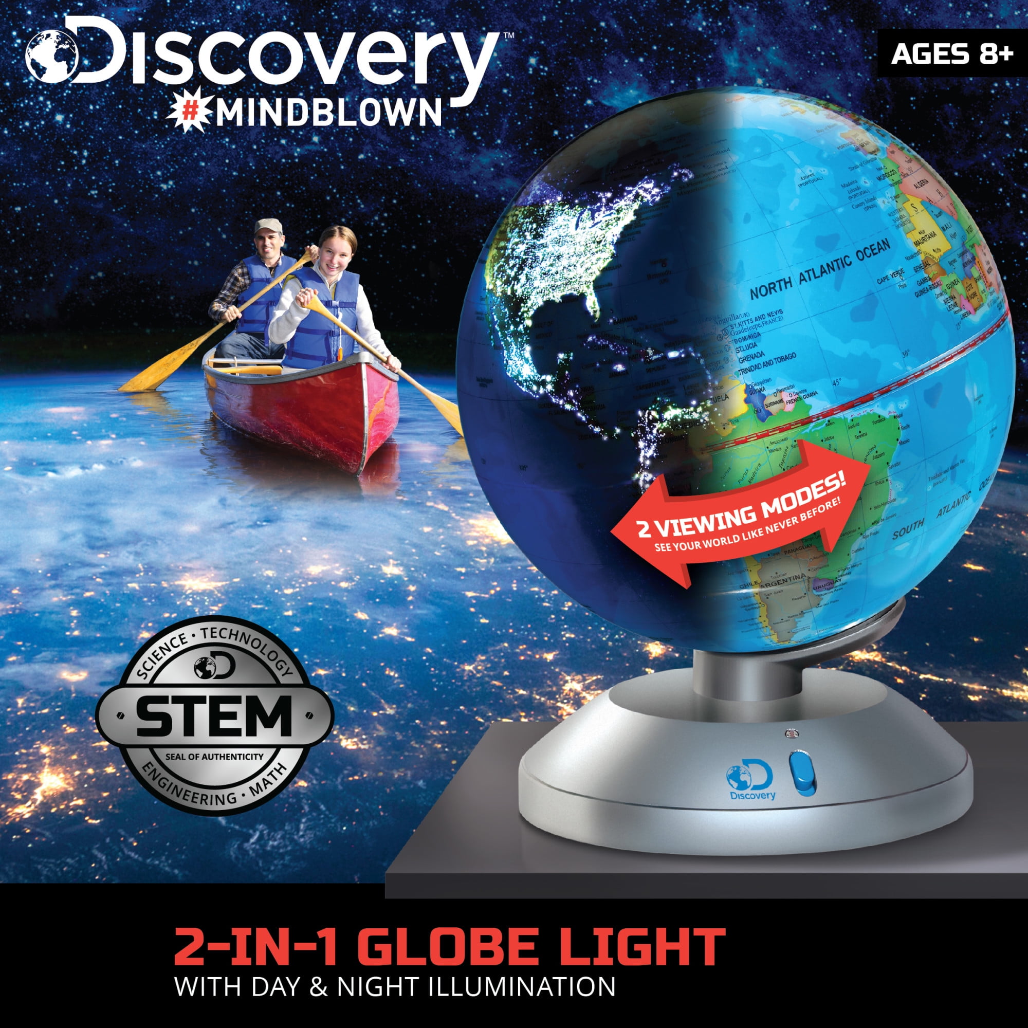 Discovery #Mindblown 2-in-1 World Globe LED Lamp w/Day & Night Modes, STEM Geography Map Educational Toy for Children