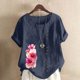 thumbnail image 3 of Camisetas de Manga Corta para las Mujeres Impreso Botón de Manga Corta Camiseta Blusa Poliéster, Ropa Casual Mirar Superior para las Mujeres, 3 of 4