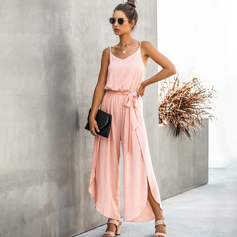 self tie strap wide leg jumpsuit