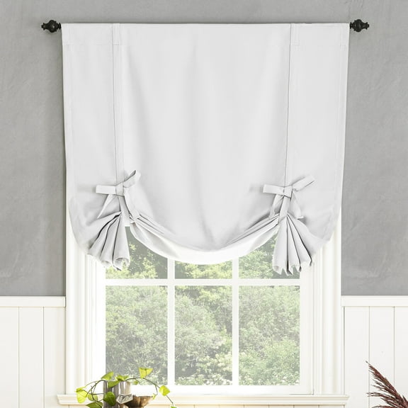Sun Zero Nolan Energy Saving Blackout Rod Pocket Window Tie-Up Shade, 40"X63", Oyster White, 40"X63", Oyster White