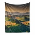thumbnail image 1 of Landscape Soft Flannel Fleece Throw Blanket, Scenic Tuscany with Rolling Hills and Valleys in the Morning, Cozy Plush for Indoor and Outdoor Use, 50" x 60", Apricot Khaki, by Ambesonne, 1 of 5