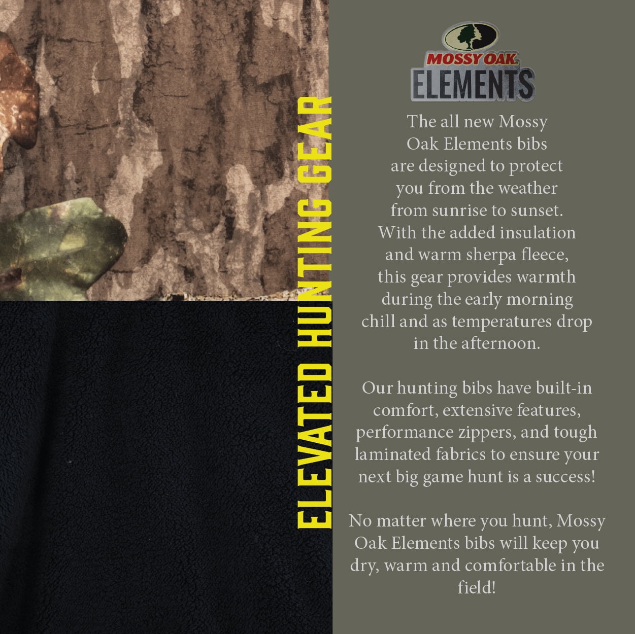 Mossy Oak Elements Youth Sherpa Lined Waterproof Hunting Bib, Mossy Oak Country Roots, Size Youth 2X-Large