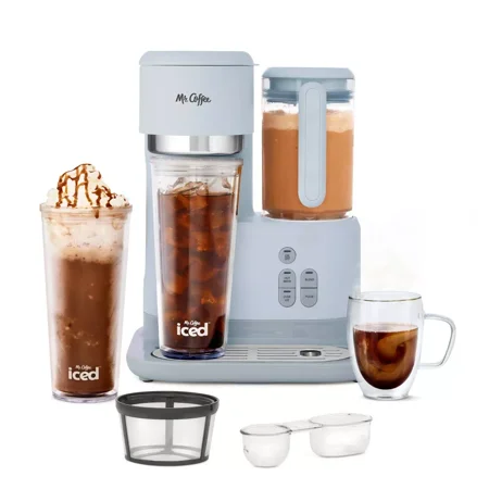Mr. Coffee Iced Hot Single-Serve Coffee Maker with Reusable Tumbler and Nylon Filter - Light Gray