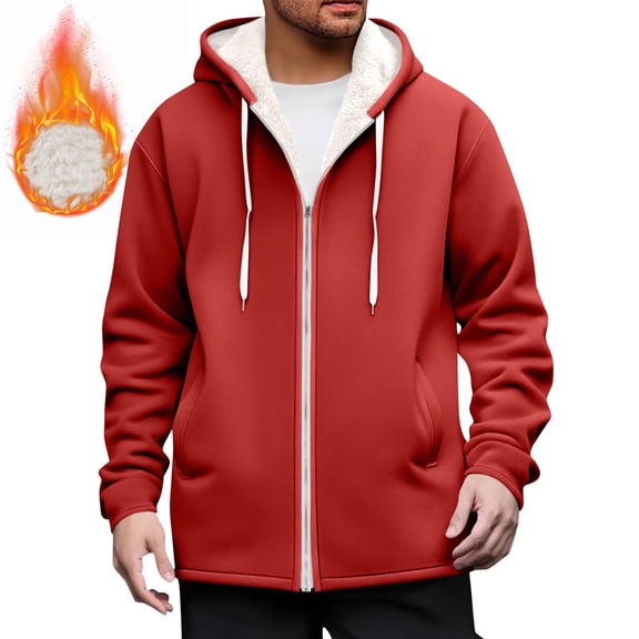 Mens Fleece Lined Jackets Zip Up Hoodies & Sweatshirts with Pockets Casual Solid Color Long Sleeve Thermal Warm Athletic Workout Outerwear Coats