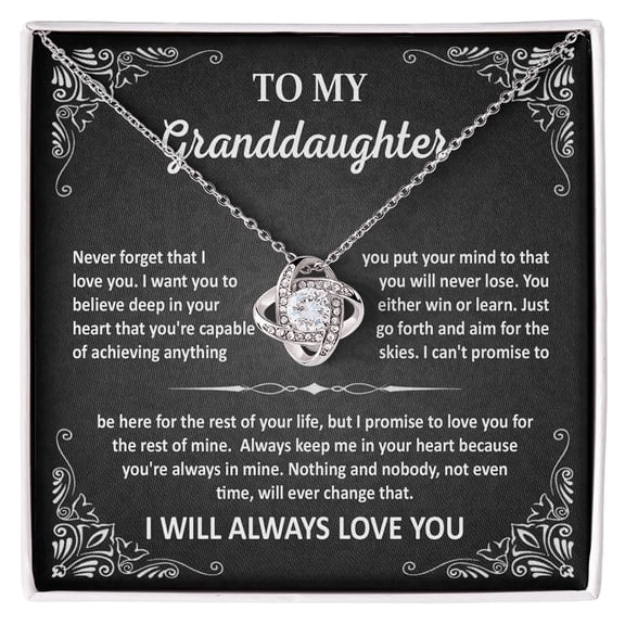 To My Granddaughter Necklace From Grandma, Granddaughters Necklace With Message Card And Box, Graduation Anniversary Birthday Granddaughters #1241, White Love Knot Necklace