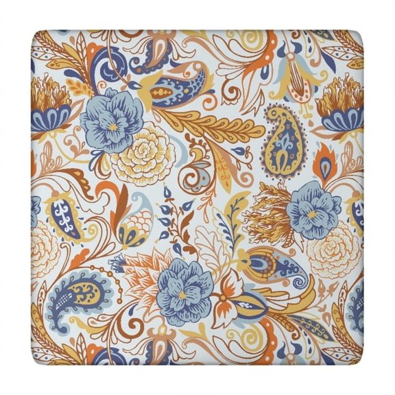 Bohemian Paisley Elastic Tablecloth, Vintage Square Table Cover for Outdoor Indoor Use, Ethnic Colorful Paisley Boho Design Wrinkle-Free Windproof Snug Fit Washable Fabric, Fits 34x34 Inches