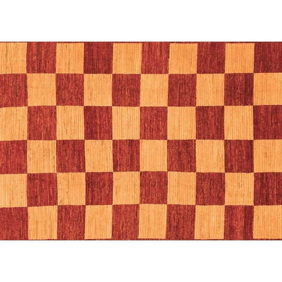 Ahgly Company Indoor Rectangle Checkered Orange Modern Area Rugs, 5' x 7'