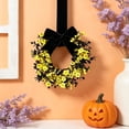 thumbnail image 4 of Mini Halloween Wreath 8.7inch Artificial Black Grapevine Wreath with Floral, Boxwood and Velvet Bow Gothic Small Cabinet Canlde Rings Wreaths for Festival Home Table Centerpiece Window Decor, E, 4 of 5