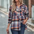 thumbnail image 4 of Huesdet Plaid Flannel Shirts for Women Long Sleeve, Loose Fit Womens Casual Flannels Button up Shirts Blouses Tops Orange,L, 4 of 7