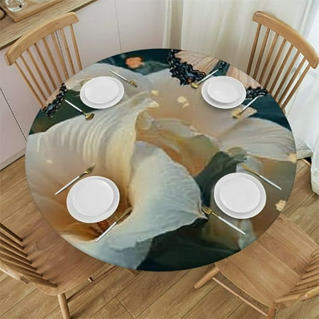 

Sheronv Flowers Butterflies Art Nouveau Round Table Cover Stain Resistant Washable Indoor Outdoor Tablecloth Kitchen Dining Wedding 100% Polyester Home Decoration Tablecloths 38 -42