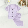thumbnail image 4 of larppty Silk Pajamas for Girls 2 Piece Short Sleeve Button Down Pjs Soft Smooth Sleepwear Set (6-7 Years,Purple), 4 of 4
