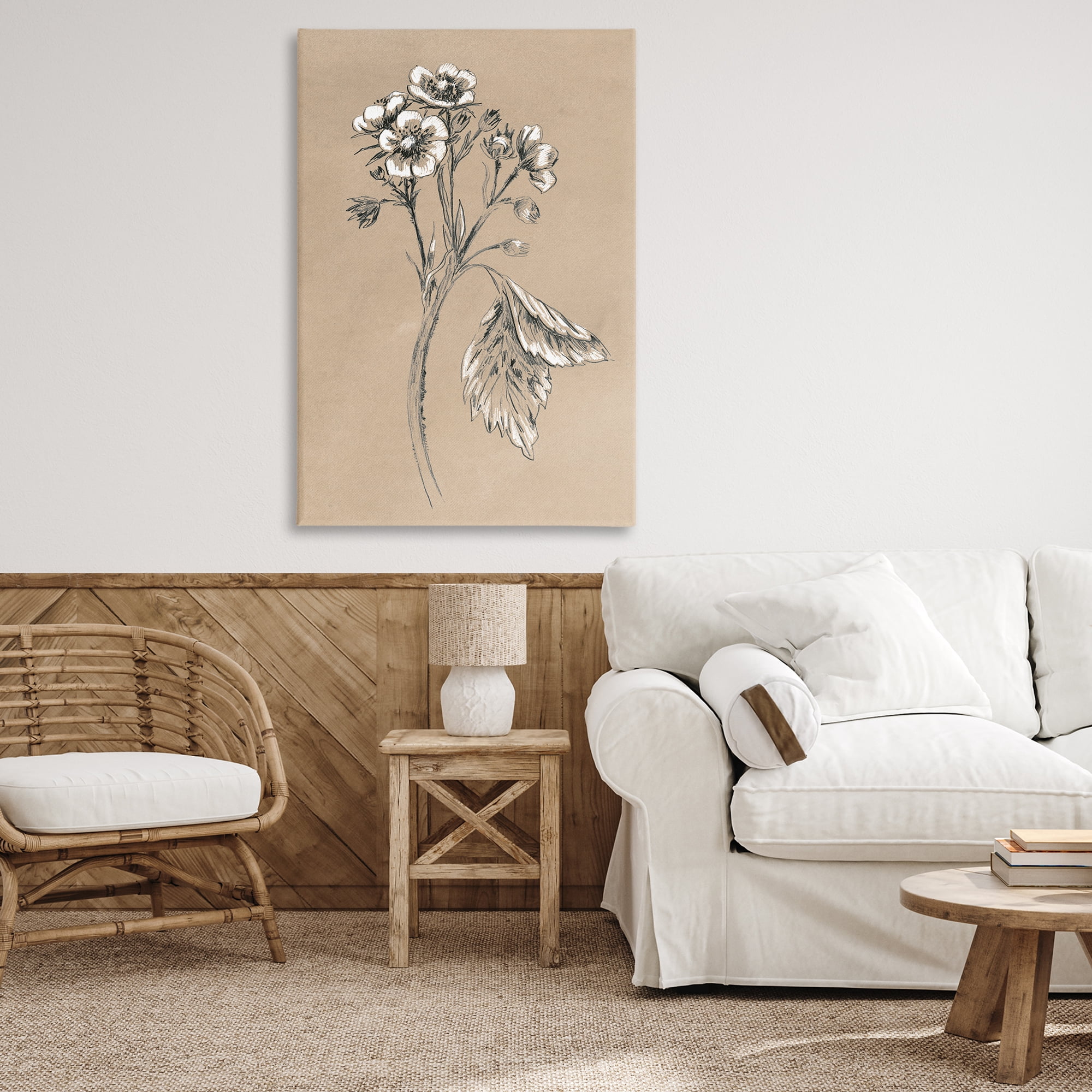 Stupell Industries Flower Sprig Sketch Botanical & Floral Drawing Gallery Wrapped Canvas Art Print Wall Art, 30 x 45