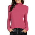 thumbnail image 5 of Women's Mock Turtleneck Long Sleeve Shirt - Fall Winter Stretch Fitted Thermal Underwear 2025 Basic Tops，Hot Pink S, 5 of 9