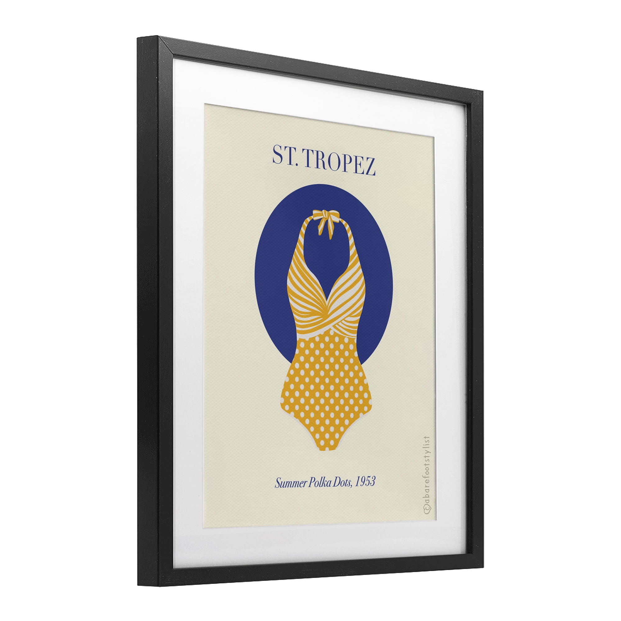 Stupell Industries St. Tropez Dotted Swimsuit Black Framed Print Under Glass, design by A Barefoot Stylist