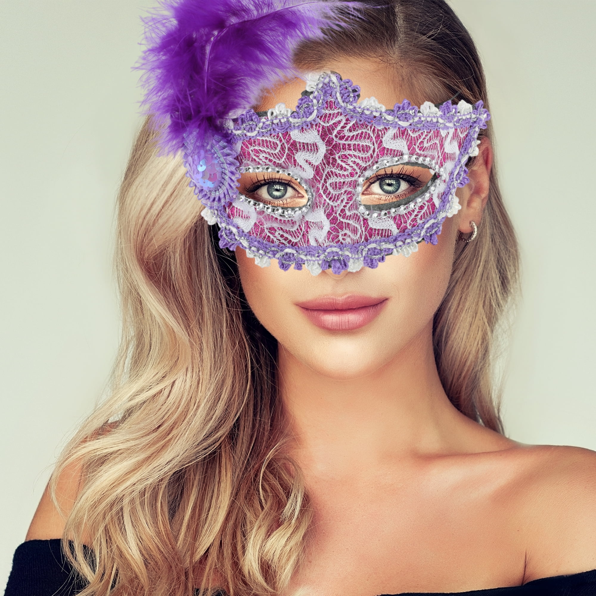 Unique Bargains 1 Box Elegant Princess Feather Half Face Party Mask Purple