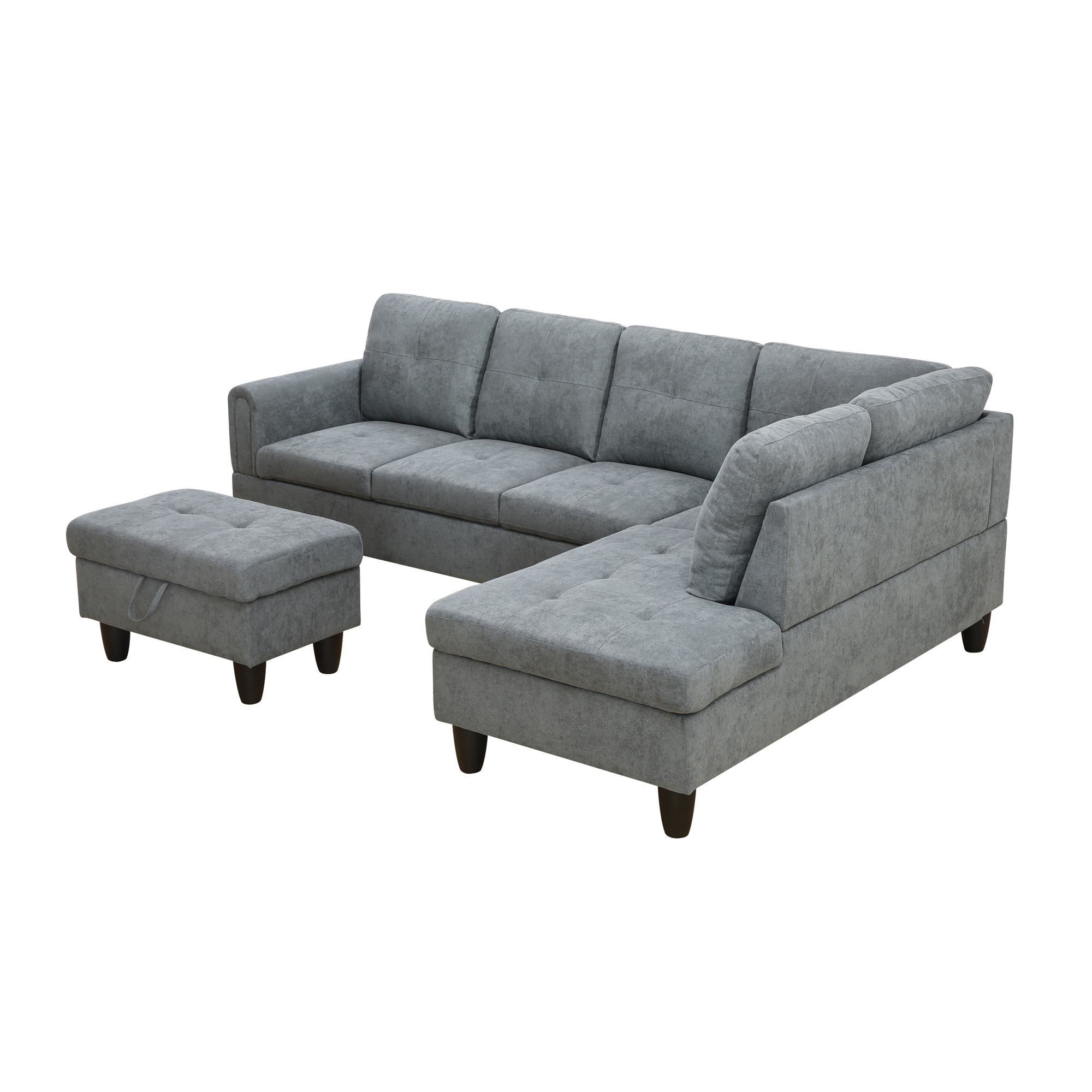 MAYEERTY 97" Modular Couches Fluffy Fabric Sectional Sofa Set for Living Room with Reversible Chaise & Storage Ottoman, Dark Grey (Left)