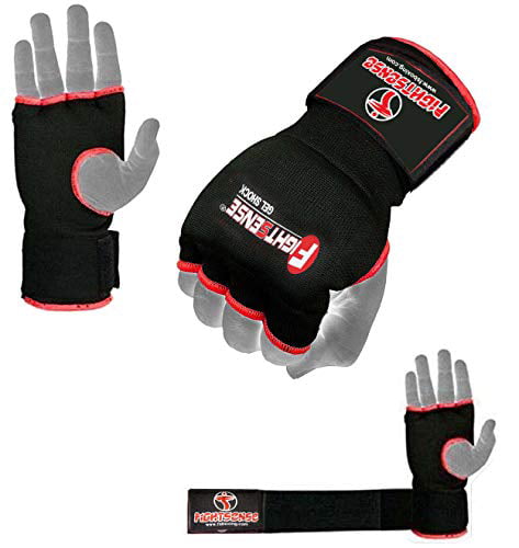FIGHTSENSE Padded Gel Inner Gloves with Long Wraps for Boxing MMA Wrist Hand Wraps Muay Thai Under Gloves Training Pair