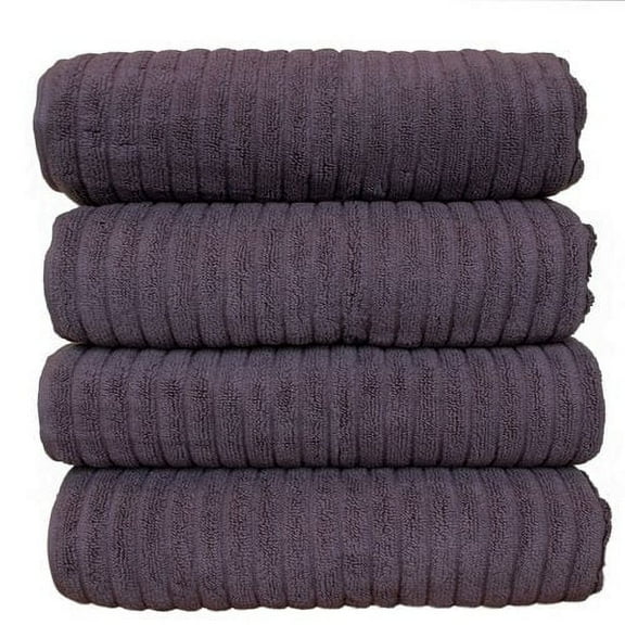 BC BARE COTTON Luxury Hotel & Spa 100% Natural Turkish Cotton Ribbed Channel Pattern Bath Towel (Set of 4), Plum